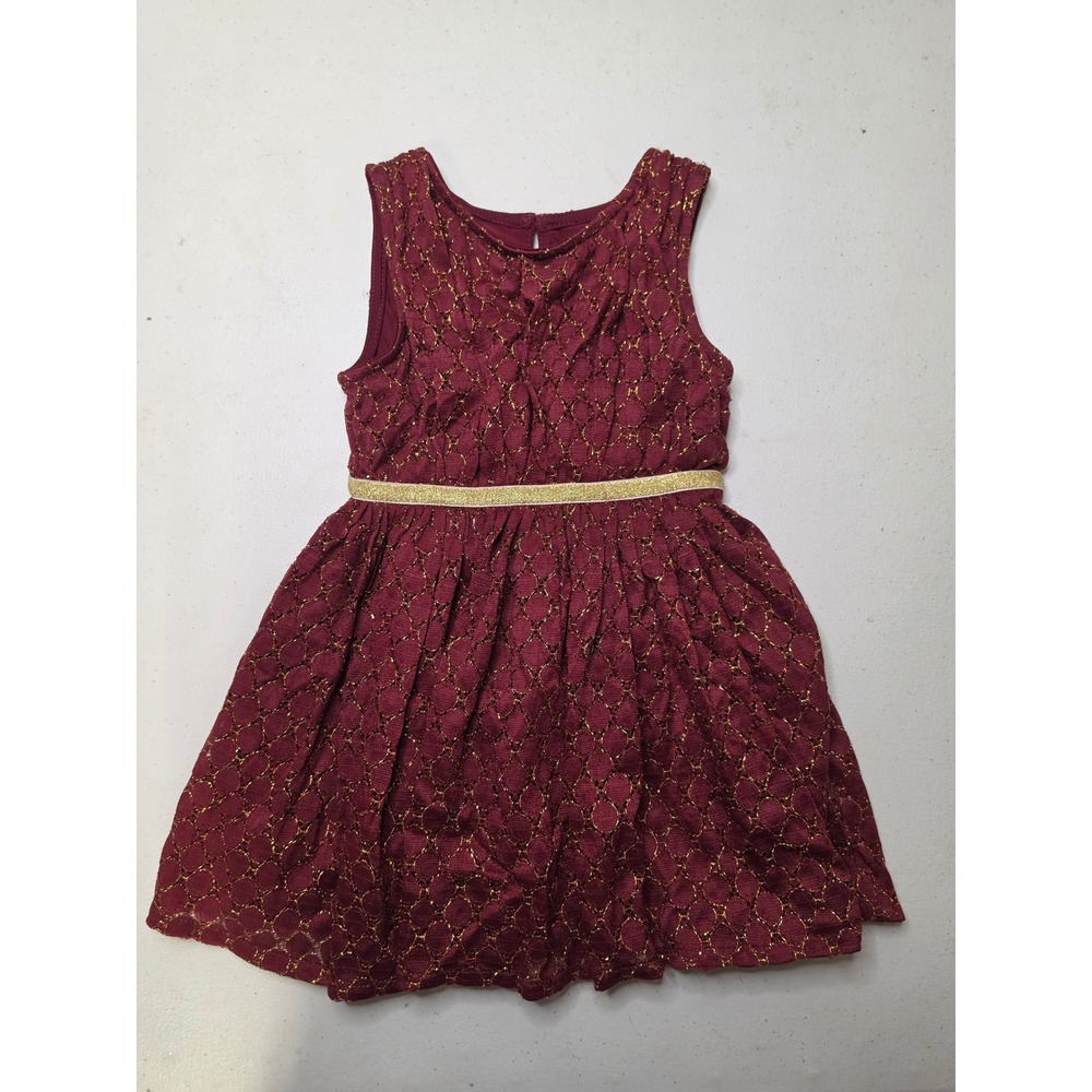 Cat & Jack Toddler Girls Burgundy Gold Metallic Lattice Party Dress 2T Holiday